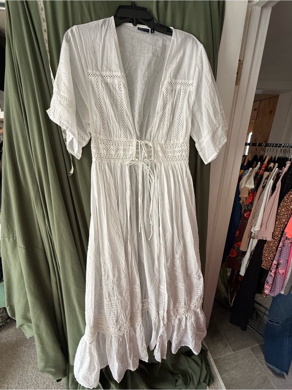 ASOS White Cotton Maxi Dress with Crochet Waist sz 10 NWOT